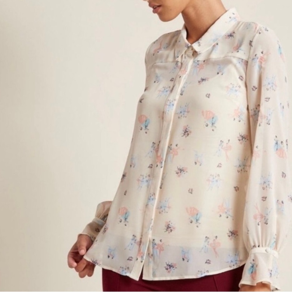 Modcloth Cream Sheer Dancing Ballerina Blouse